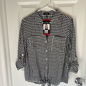 Jones New York Black and White Gingham Button Down Shirt